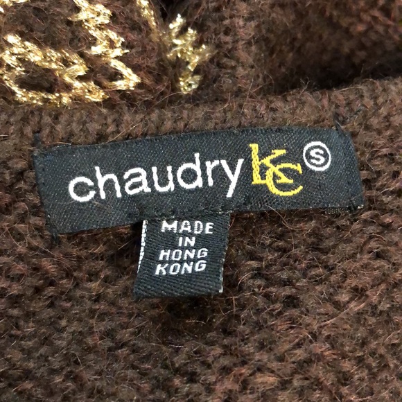 Chaudry KC Women’s Brown Gold Crochet Cardigan Sweater - Picture 8 of 9